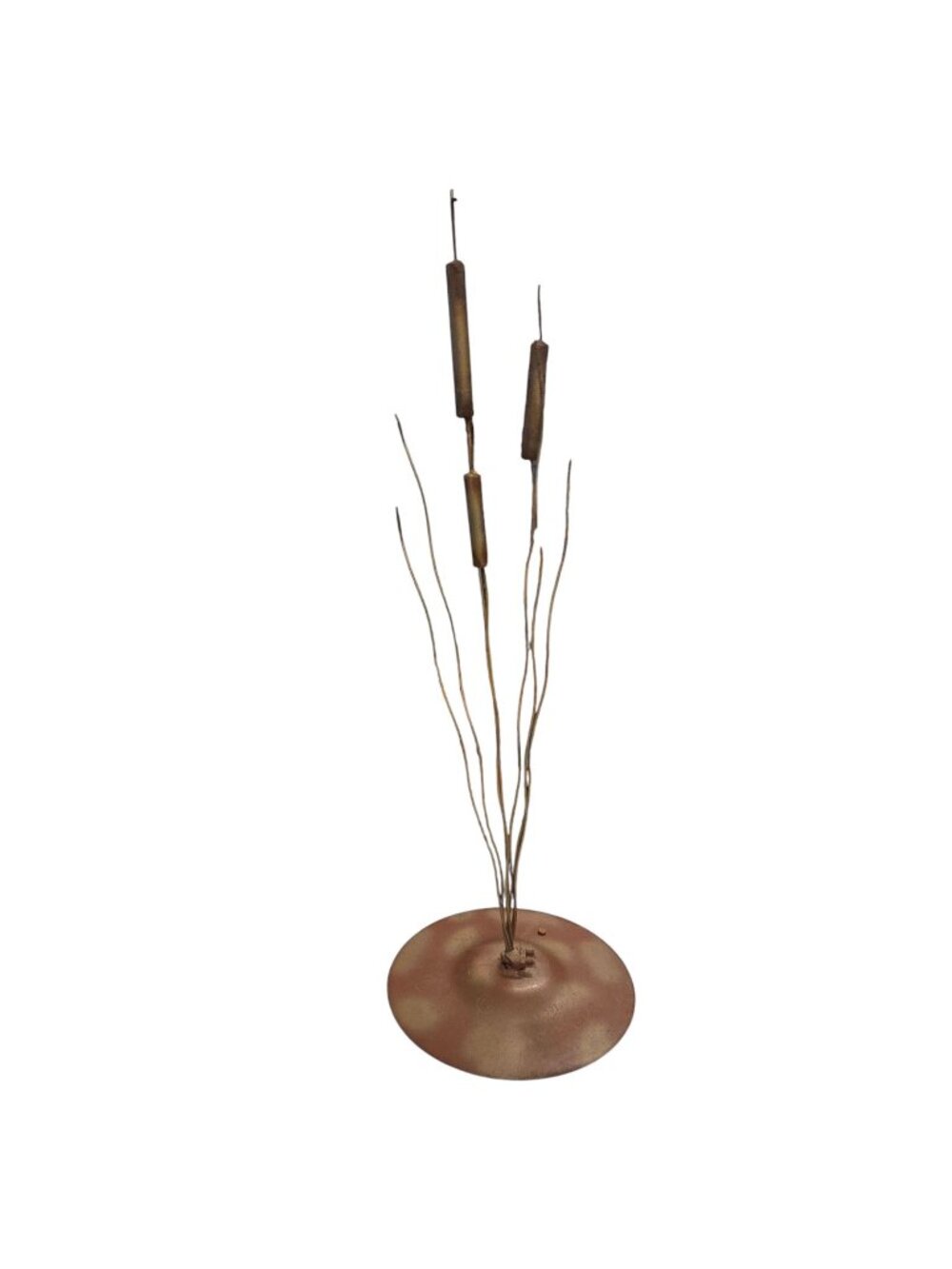 Metal Cattail Sculpture 32 Inch Tall Home Decor Folk Art Fisherman Cabin Decor